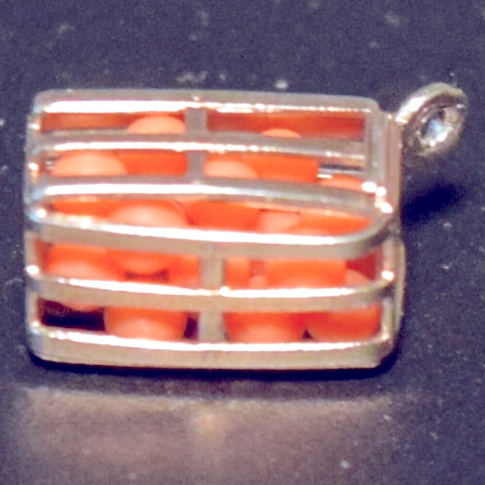 Sterling Silver Orange Crate Charm Pendant Fruit Food Tropical